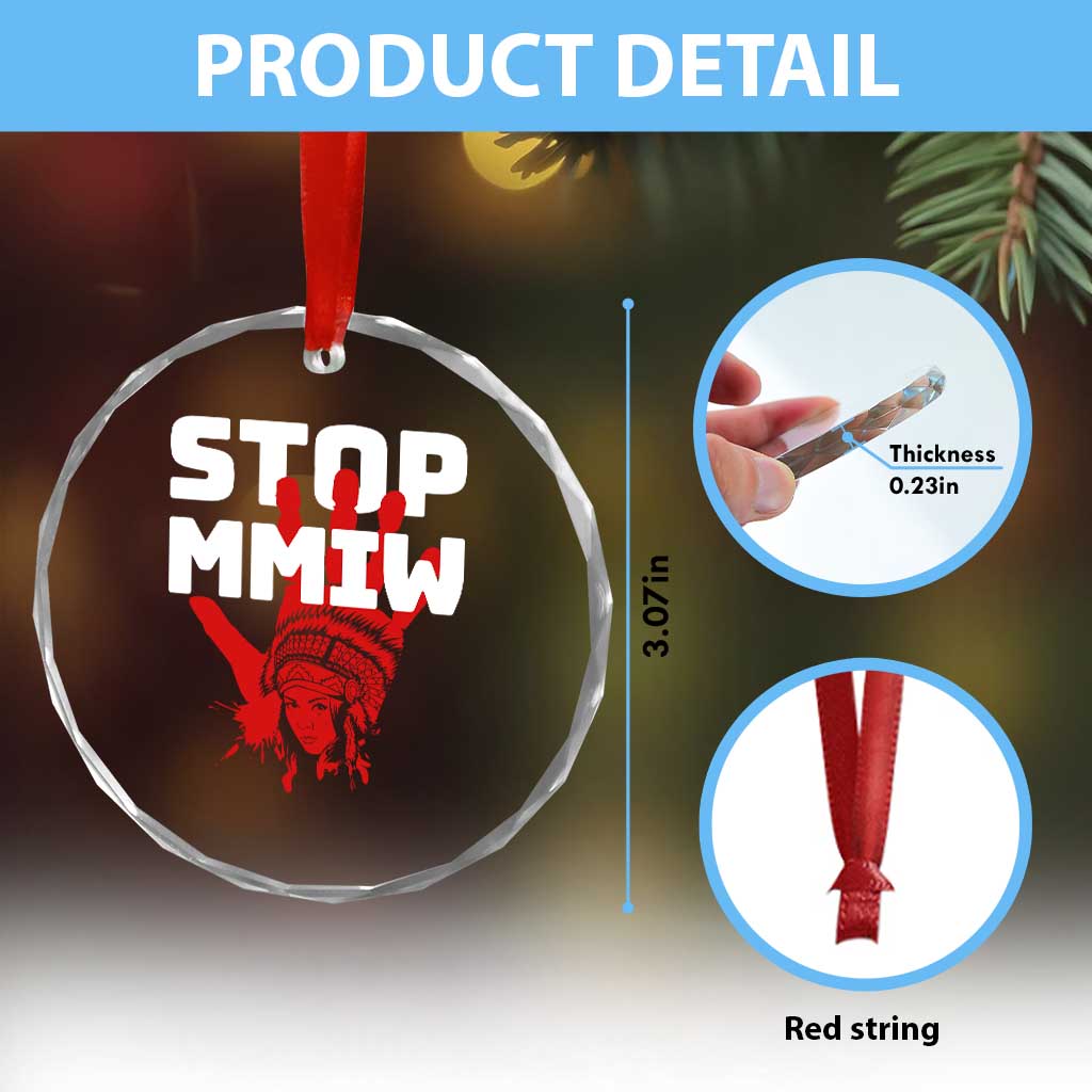 Indigenous Women Awareness Crystal Glass Ornament Stop MMIW Red Handprint Graphic