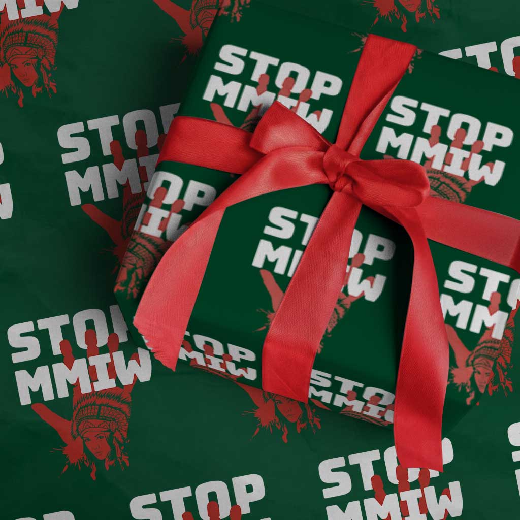 Indigenous Women Awareness Wrapping Paper Roll Stop MMIW Red Handprint Graphic