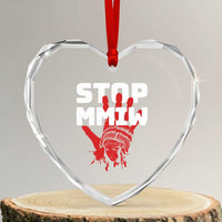 Indigenous Women Awareness Heart Crystal Glass Ornament Stop MMIW Red Handprint Graphic