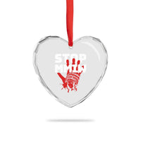 Indigenous Women Awareness Heart Crystal Glass Ornament Stop MMIW Red Handprint Graphic