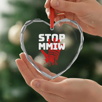 Indigenous Women Awareness Heart Crystal Glass Ornament Stop MMIW Red Handprint Graphic