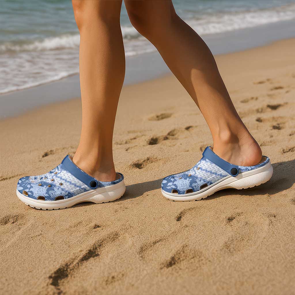 Indonesia Javanese Batik Clogs Shoes Nelson Mandela Madiba Blue - Wonder Print Shop