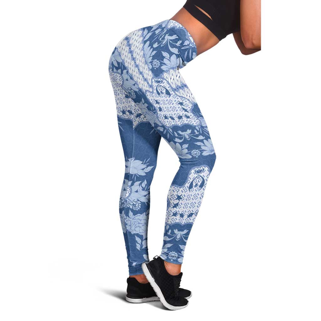 Indonesia Javanese Batik Leggings Nelson Mandela Madiba Blue - Wonder Print Shop