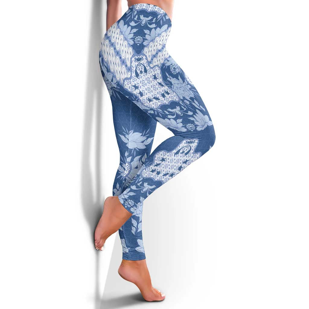 Indonesia Javanese Batik Leggings Nelson Mandela Madiba Blue - Wonder Print Shop