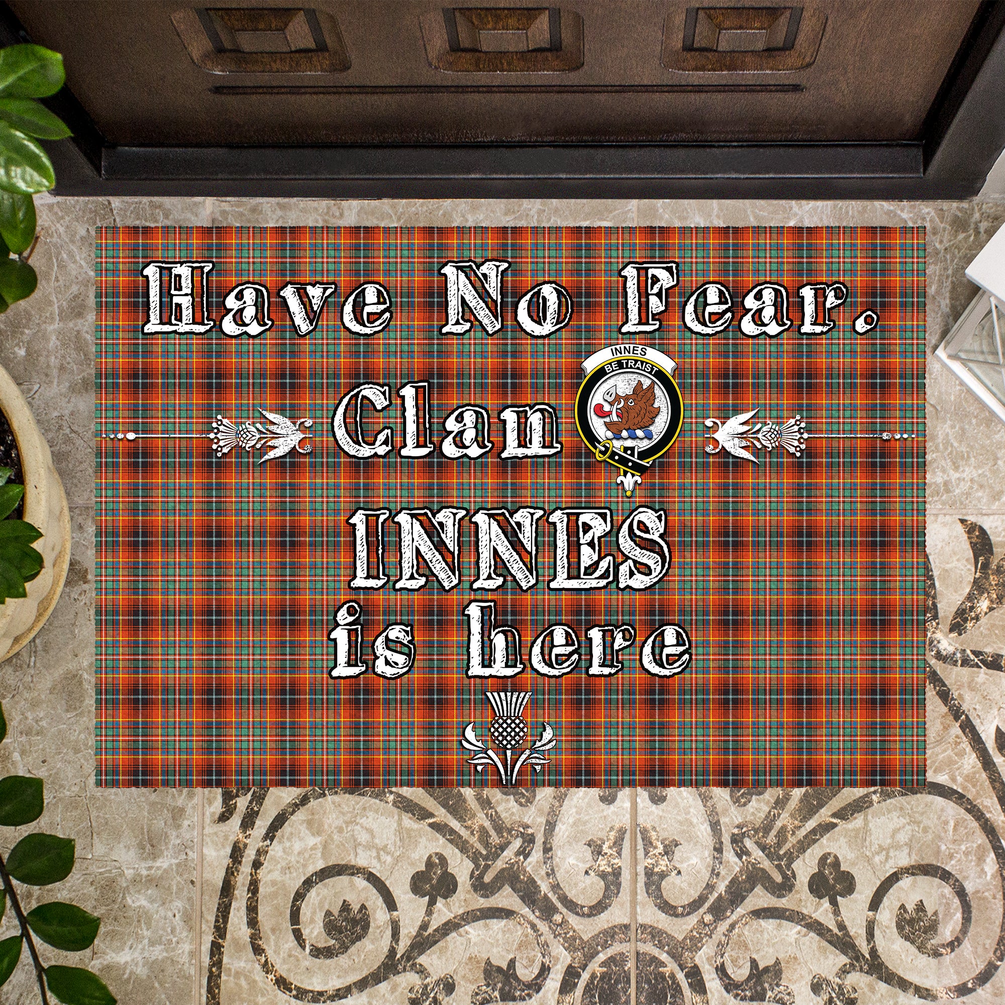 innes-ancient-clan-tartan-door-mat-family-crest-have-no-fear-tartan-door-mat