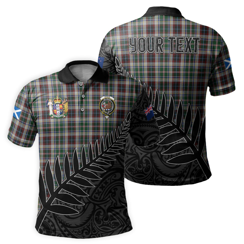 innes-dress-tartan-family-crest-golf-shirt-with-fern-leaves-and-coat-of-arm-of-new-zealand-personalized-your-name-scottish-tatan-polo-shirt