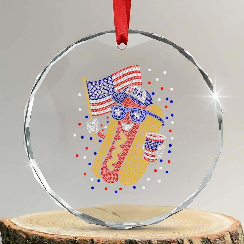 International Dot Day Hotdog Crystal Glass Ornament Red White Blue Polka Dots