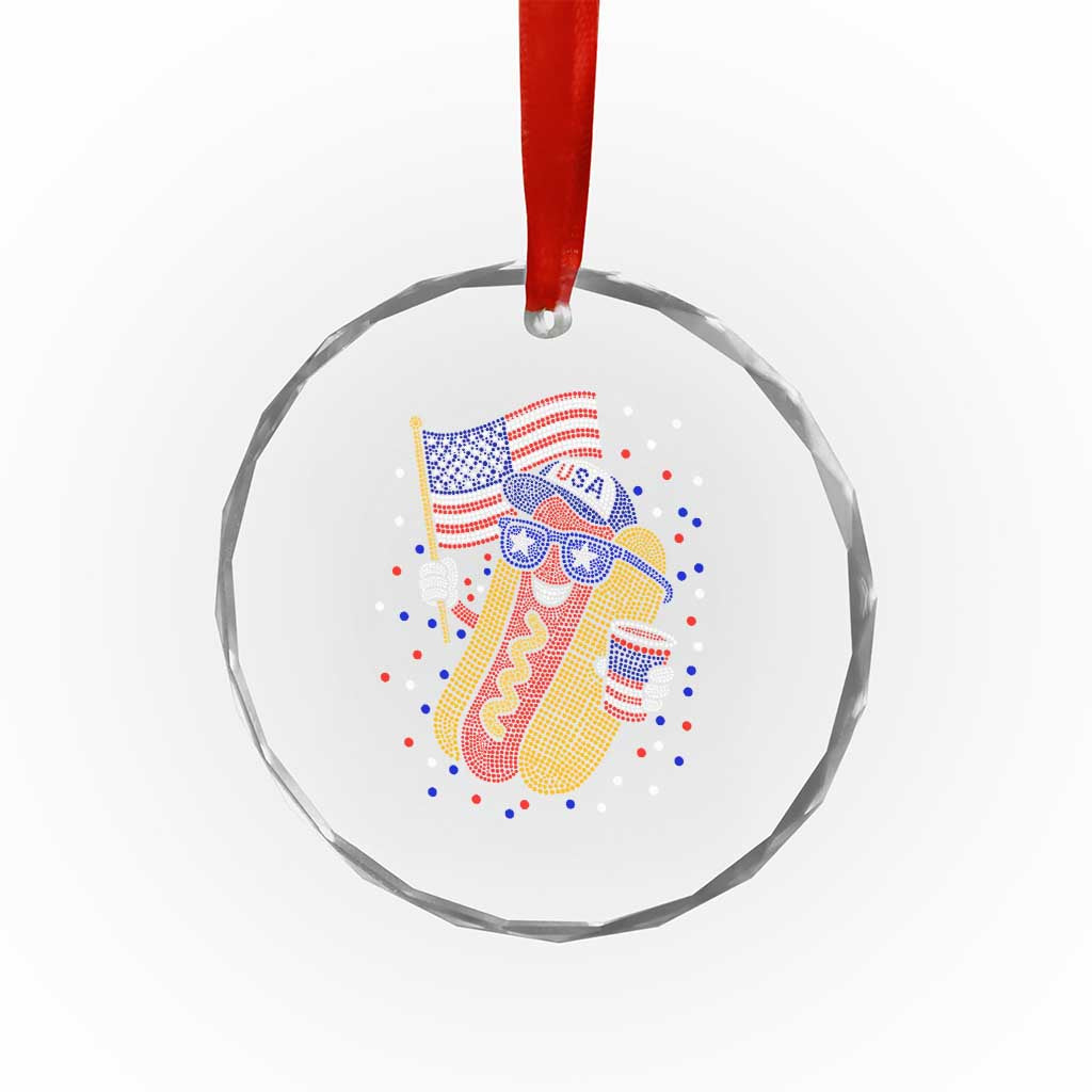 International Dot Day Hotdog Crystal Glass Ornament Red White Blue Polka Dots