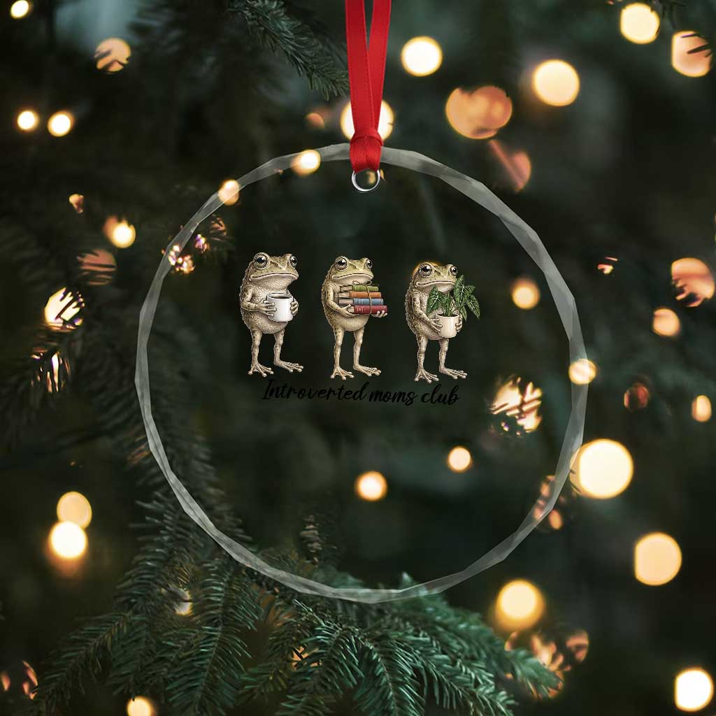 Introverted Moms Club Frog Graphic Crystal Glass Ornament Funny Mothers Day Gift