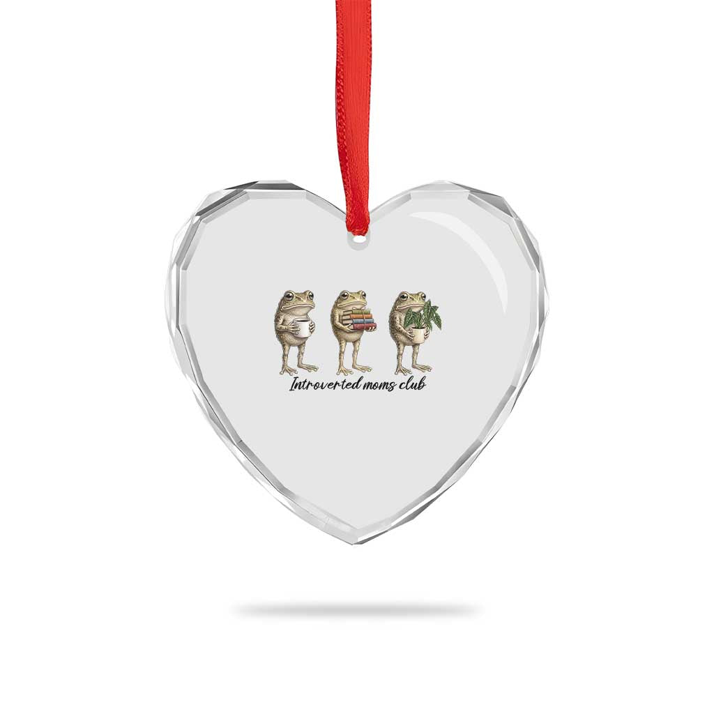 Introverted Moms Club Frog Graphic Heart Crystal Glass Ornament Funny Mothers Day Gift