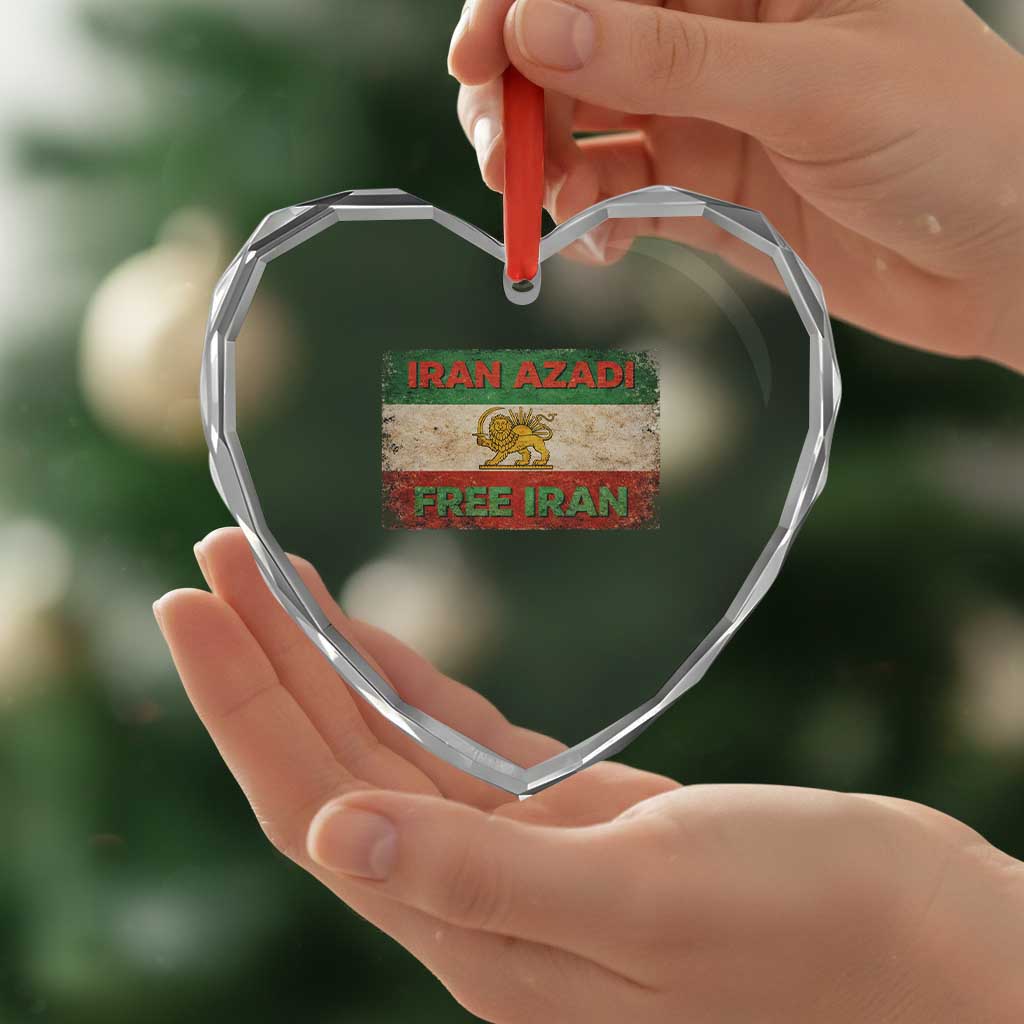 Iran Azadi Lion Sun Sword Flag Free Iran Revolution Heart Crystal Glass Ornament