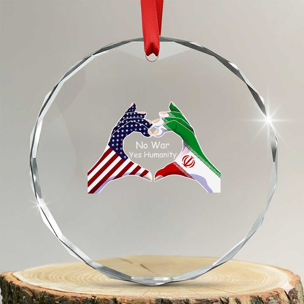Iran Crystal Glass Ornament No War Yes Hummanity Persian American Flag Heart Political Statement