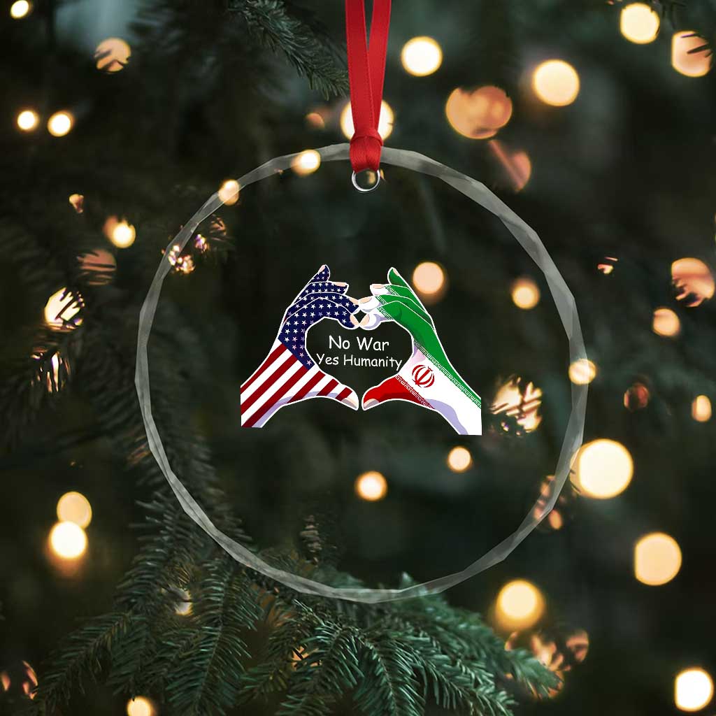 Iran Crystal Glass Ornament No War Yes Hummanity Persian American Flag Heart Political Statement