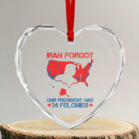 Iran Forgot Our President Has 34 Felonies Heart Crystal Glass Ornament Vintage USA Red Wave Map