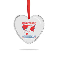 Iran Forgot Our President Has 34 Felonies Heart Crystal Glass Ornament Vintage USA Red Wave Map