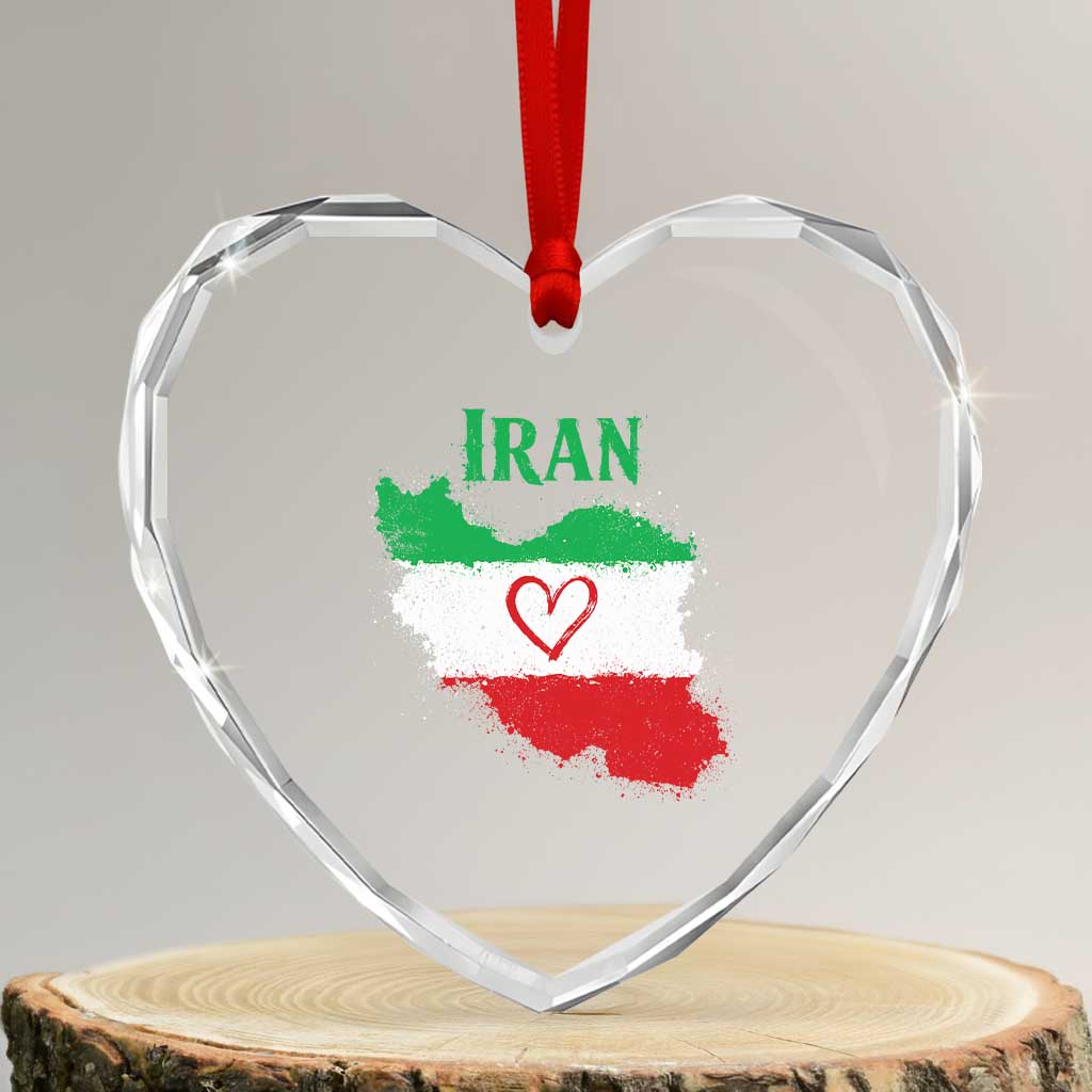 Iran Heart Map Flag Heart Crystal Glass Ornament Retro Vintage Watercolors Freedom Iranian Persian