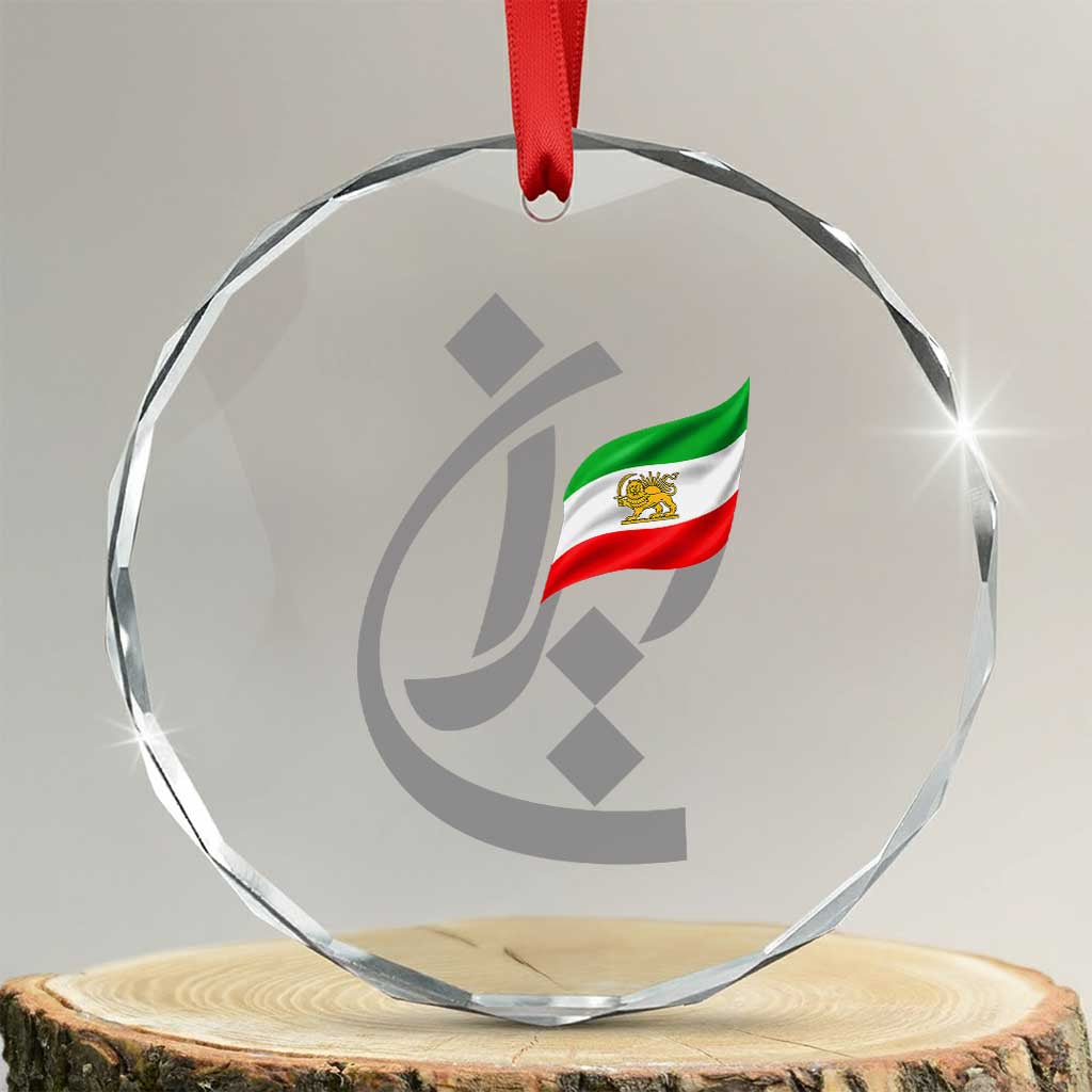 Iran Lion and Sun Flag Persian Calligraphy Crystal Glass Ornament