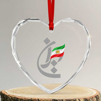 Iran Lion and Sun Flag Persian Calligraphy Heart Crystal Glass Ornament