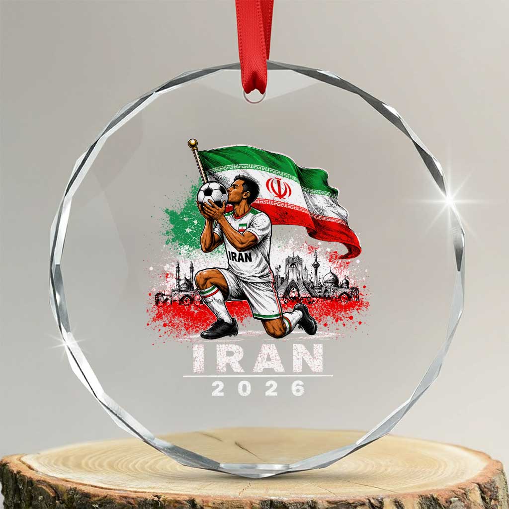 Iran Soccer 2026 Crystal Glass Ornament Retro Vintage Watercolors Iranian Persian World Football Fan