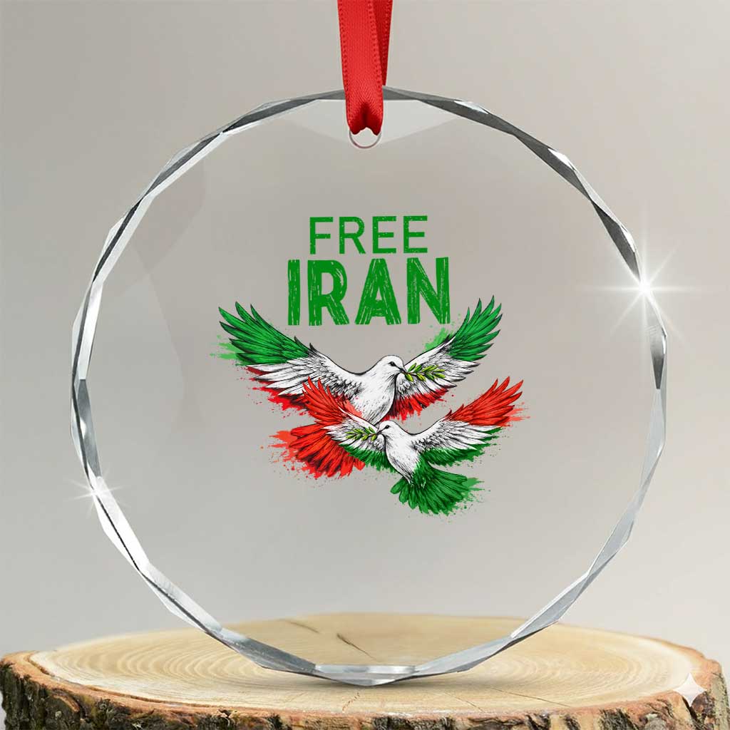 Iranian Flag Peace Doves Crystal Glass Ornament Free Iran Freedom Statement Gift