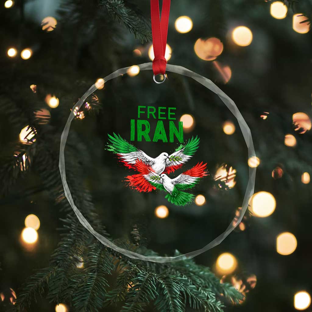 Iranian Flag Peace Doves Crystal Glass Ornament Free Iran Freedom Statement Gift