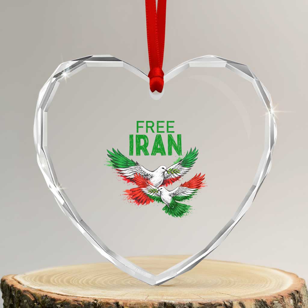 Iranian Flag Peace Doves Heart Crystal Glass Ornament Free Iran Freedom Statement Gift