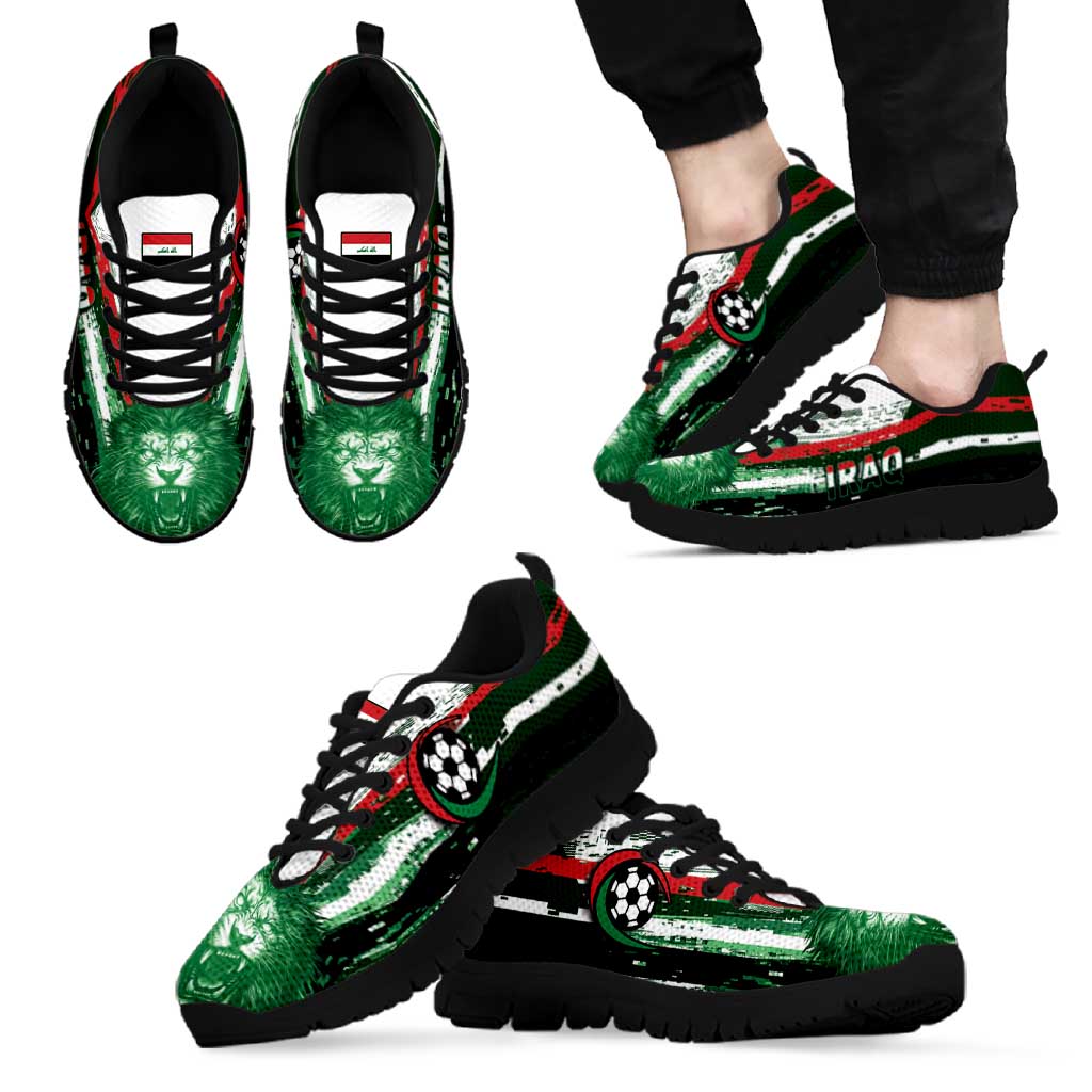 Iraq  Football Sneakers Modern Glitch Art Style Lion Symbolism