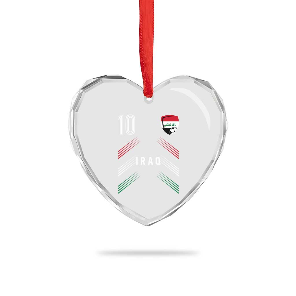 Iraq Soccer Sports Graphic Number 10 Jersey Style Heart Crystal Glass Ornament Proud Iraqi Football Fans Game Day Pride