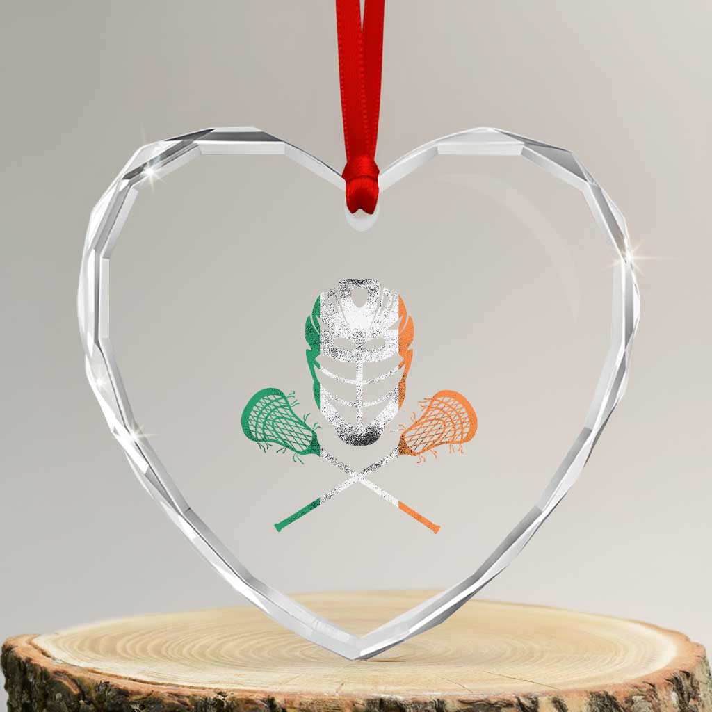 Ireland Lacrosse Heart Crystal Glass Ornament Irish Flag Ireland - Wonder Print Shop