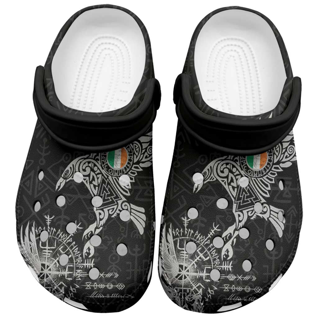 Ireland Viking Ravens Clogs Shoes Vegvisir Runes Pattern - Wonder Print Shop