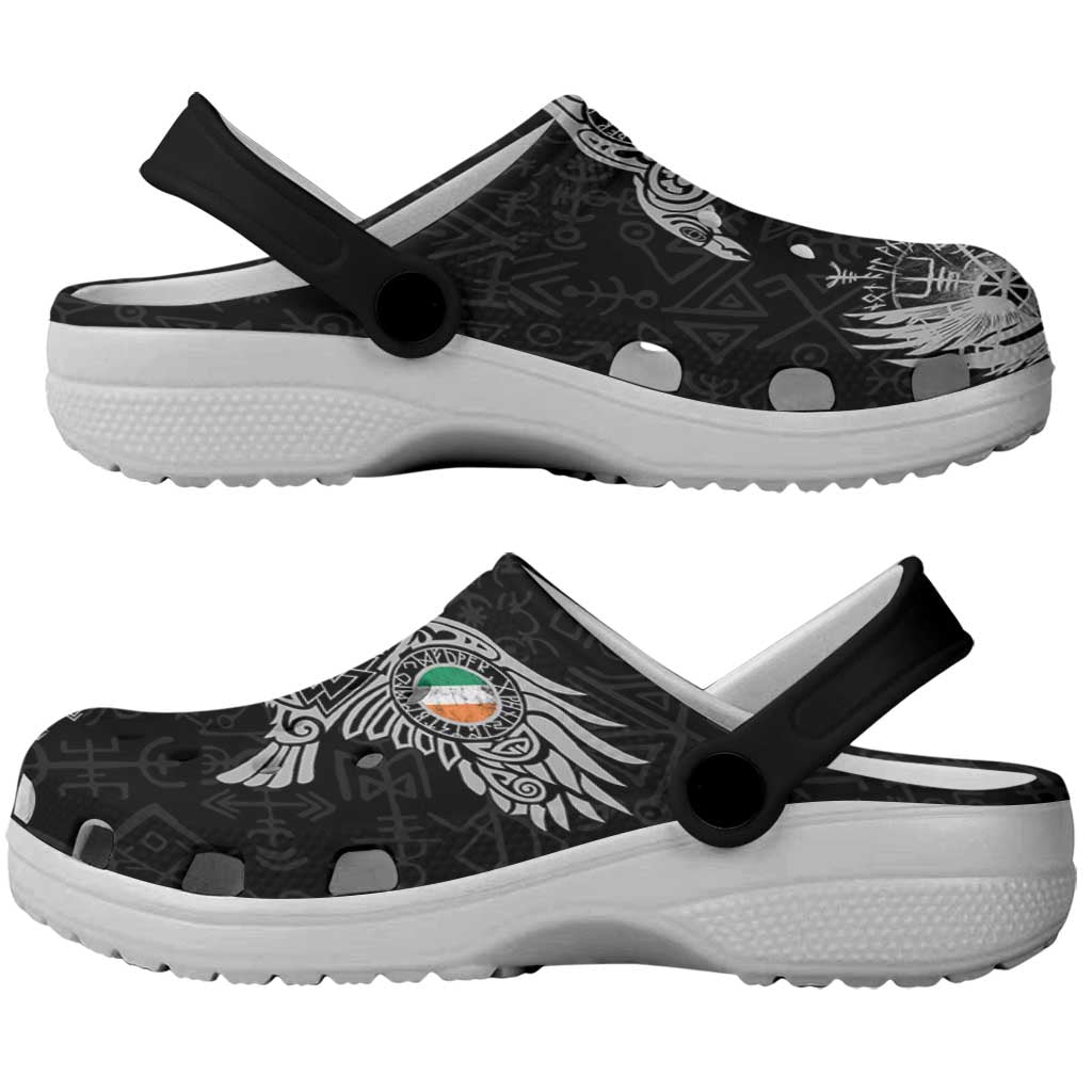 Ireland Viking Ravens Clogs Shoes Vegvisir Runes Pattern - Wonder Print Shop