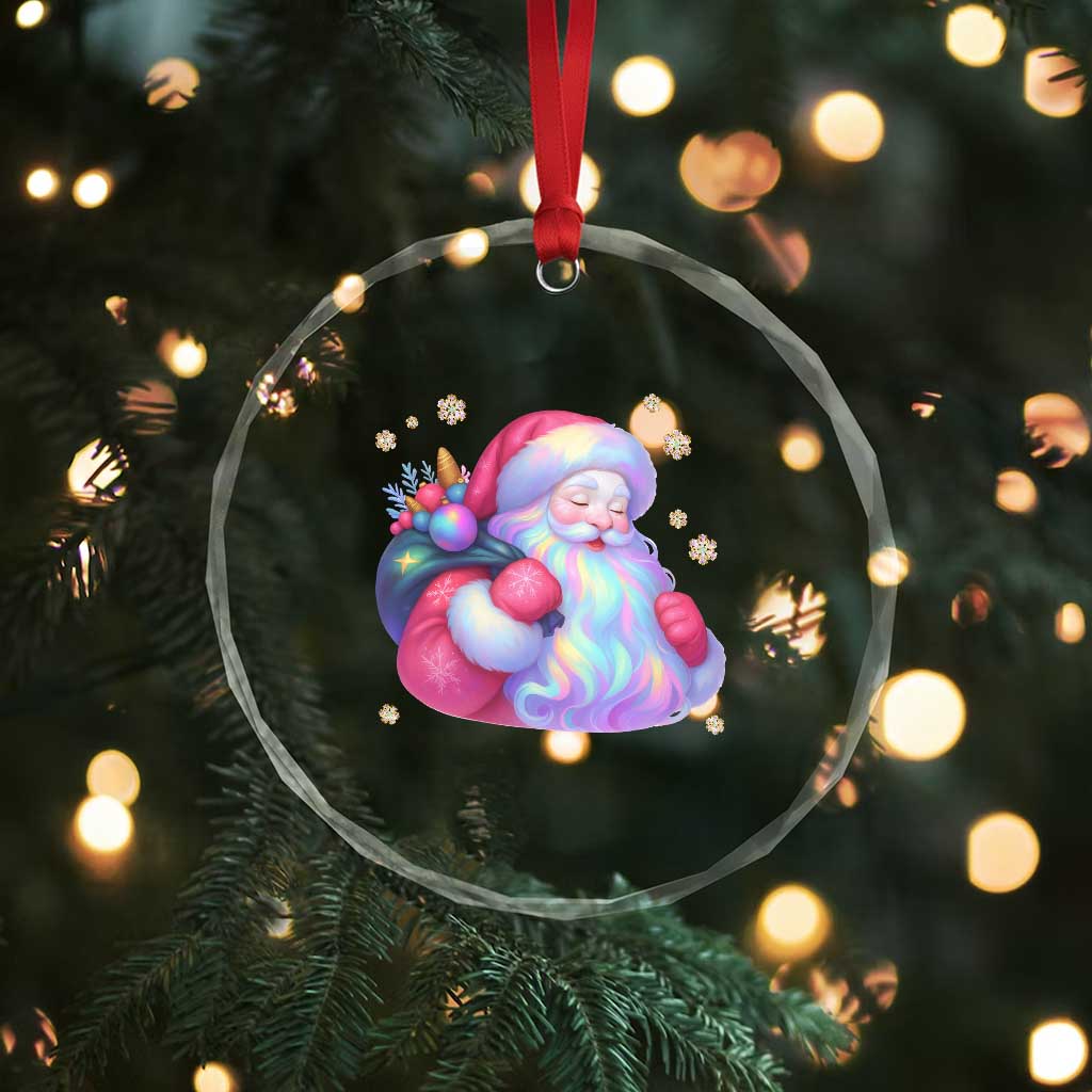 Iridescent Christmas Santa Printed Coquette Xmas Crystal Glass Ornament - Wonder Print Shop