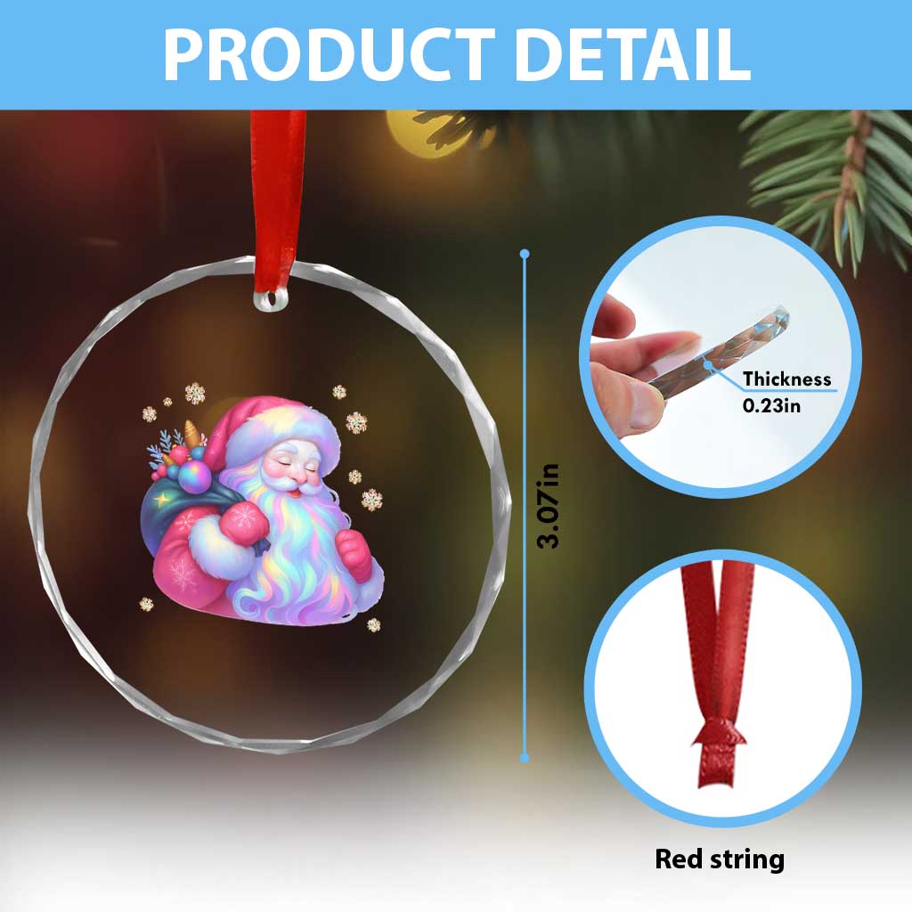 Iridescent Christmas Santa Printed Coquette Xmas Crystal Glass Ornament - Wonder Print Shop