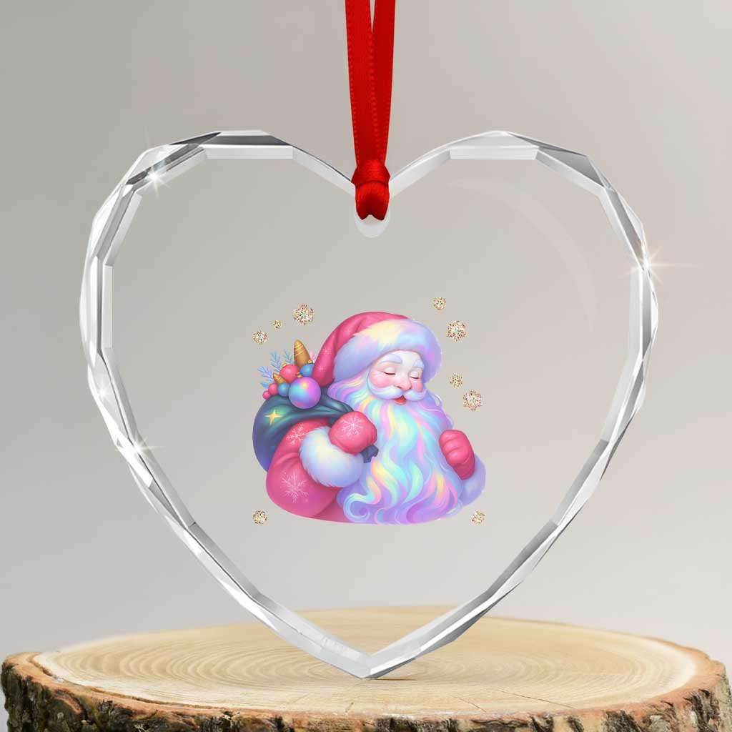 Iridescent Christmas Santa Printed Coquette Xmas Heart Crystal Glass Ornament - Wonder Print Shop