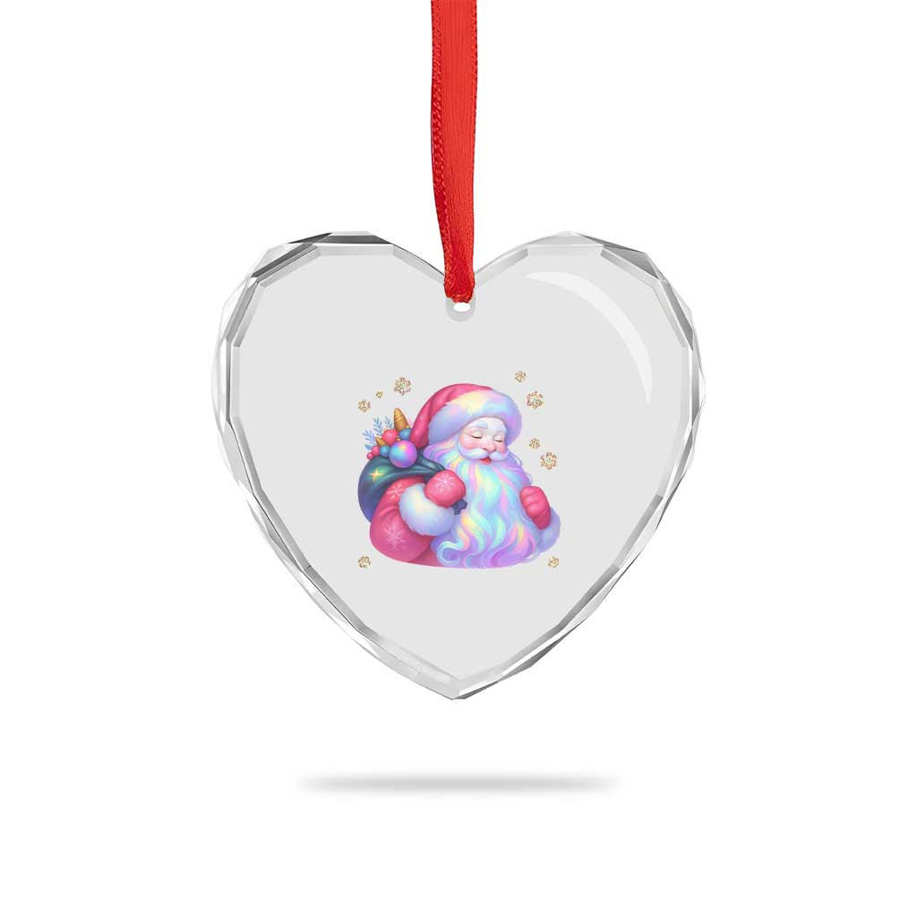 Iridescent Christmas Santa Printed Coquette Xmas Heart Crystal Glass Ornament - Wonder Print Shop