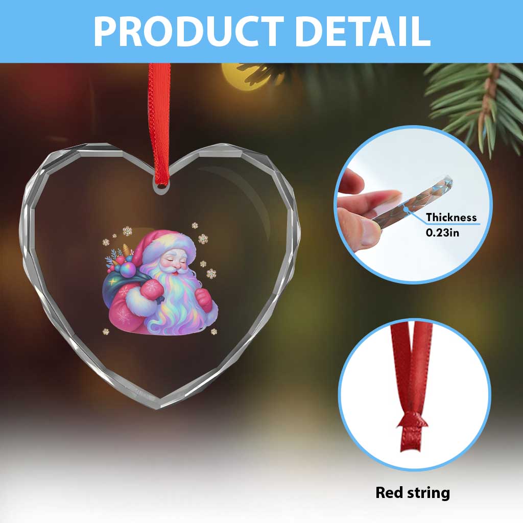 Iridescent Christmas Santa Printed Coquette Xmas Heart Crystal Glass Ornament - Wonder Print Shop