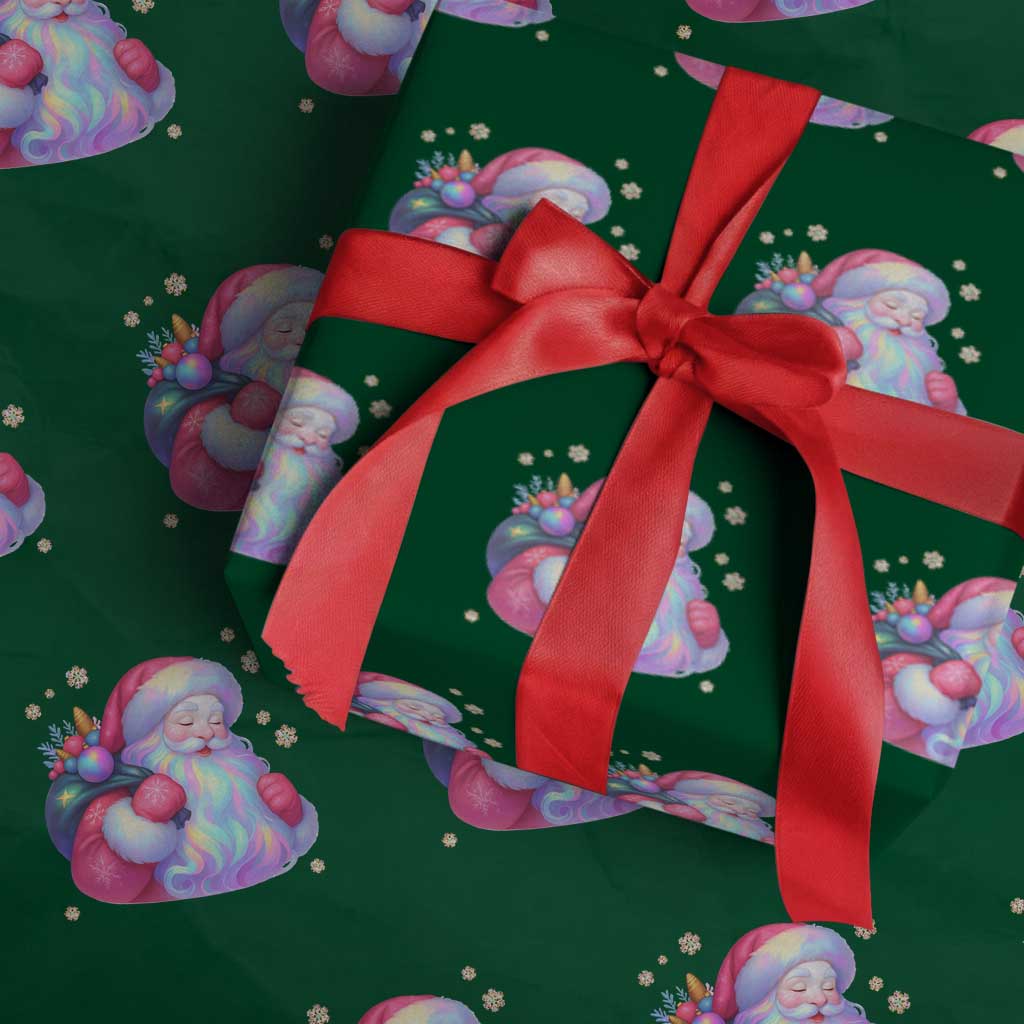 Iridescent Christmas Santa Printed Coquette Xmas Wrapping Paper Roll - Wonder Print Shop
