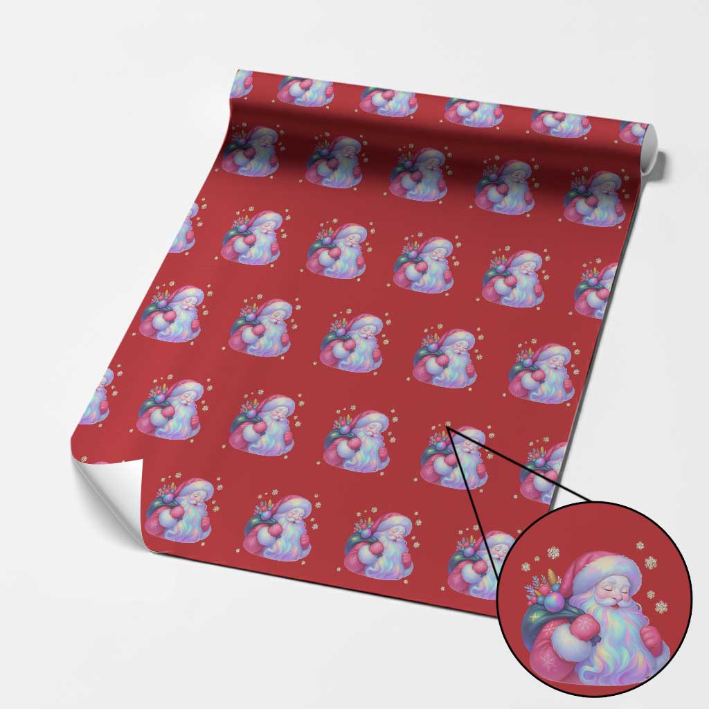 Iridescent Christmas Santa Printed Coquette Xmas Wrapping Paper Roll - Wonder Print Shop