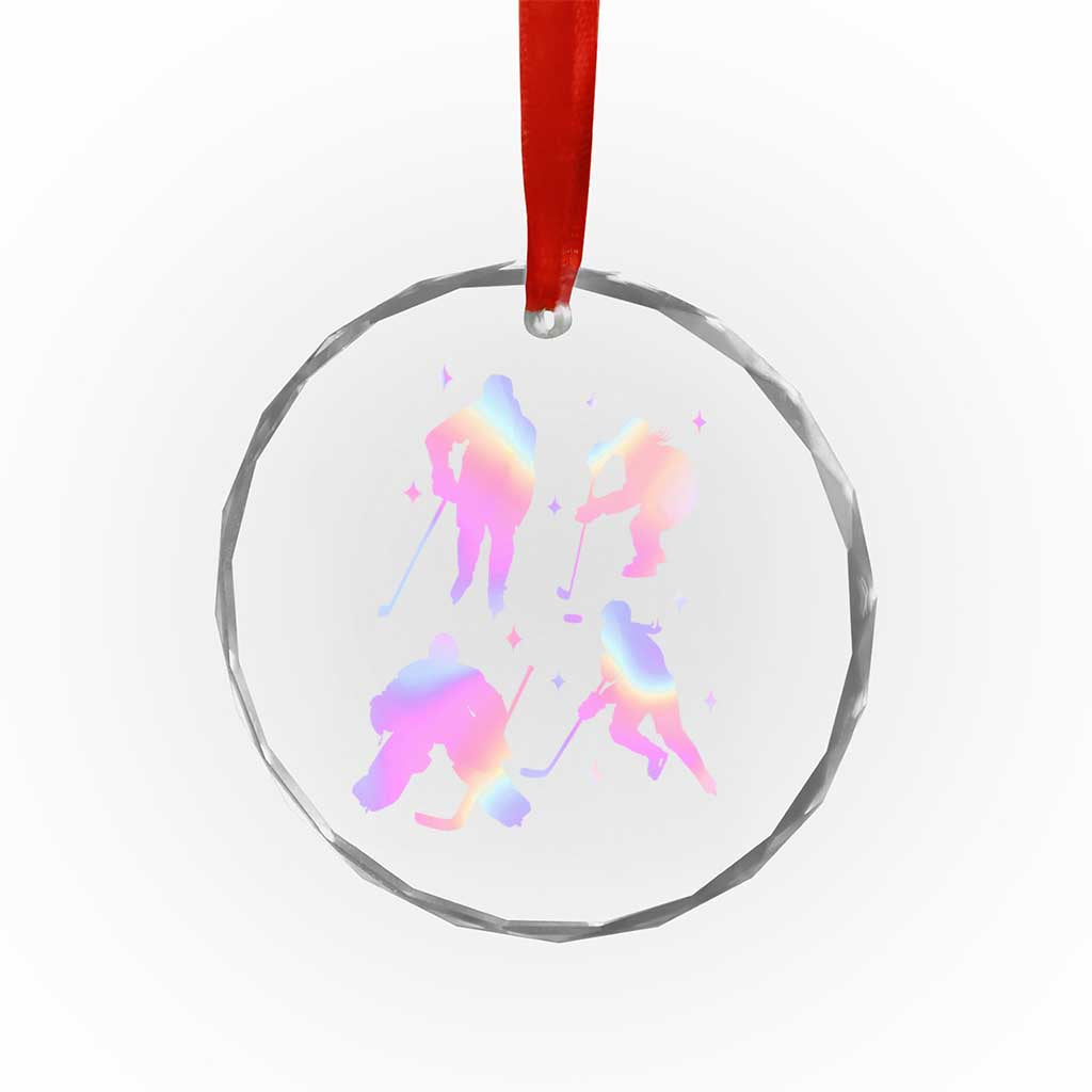 Iridescent Effect Hockey Players Retro Sport Lover Gift Crystal Glass Ornament - Wonder Print Shop