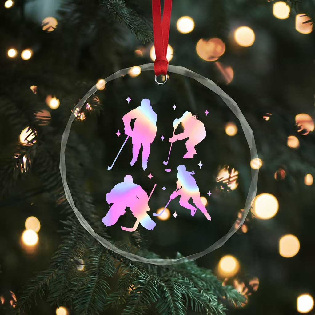Iridescent Effect Hockey Players Retro Sport Lover Gift Crystal Glass Ornament - Wonder Print Shop