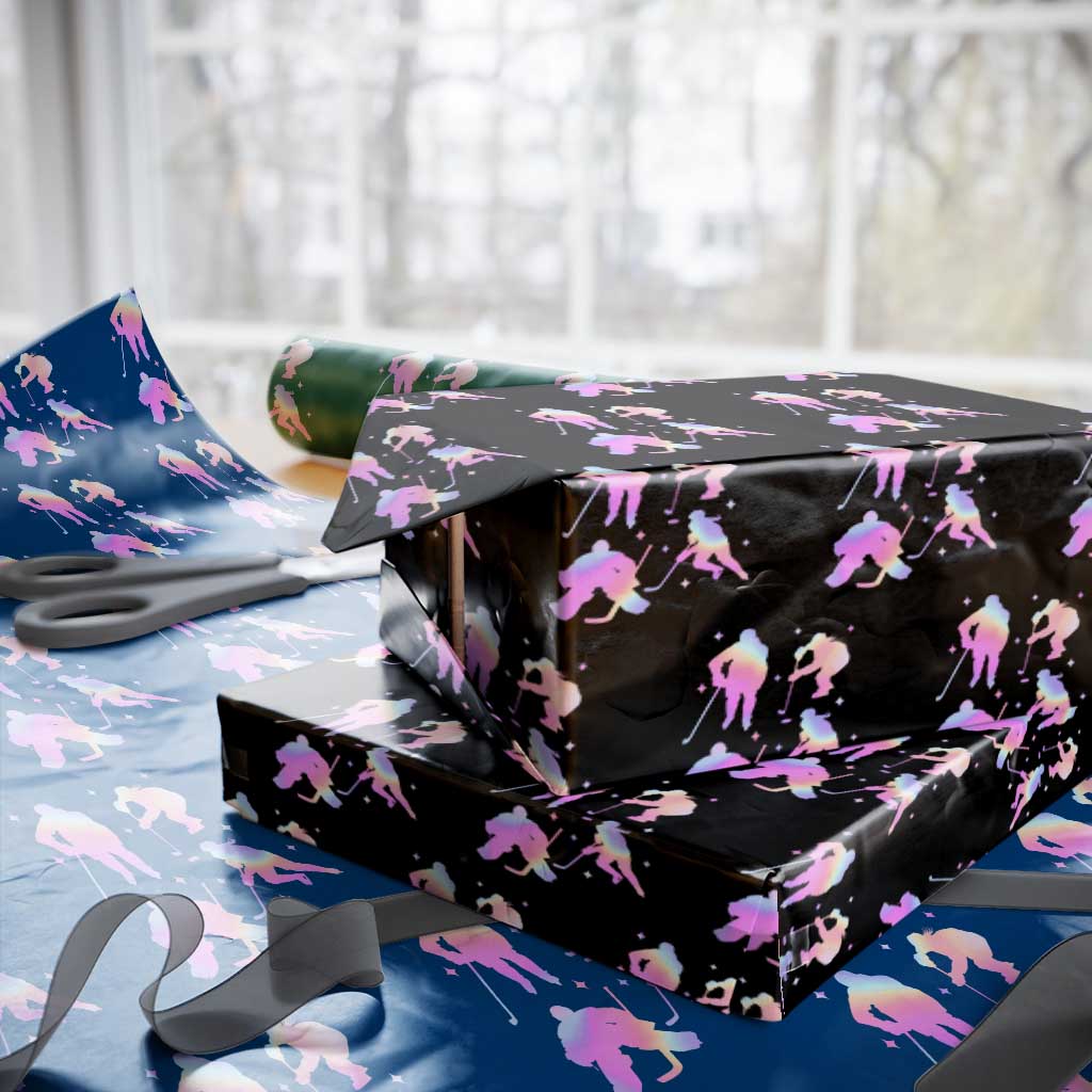 Iridescent Effect Hockey Players Retro Sport Lover Gift Wrapping Paper Roll - Wonder Print Shop