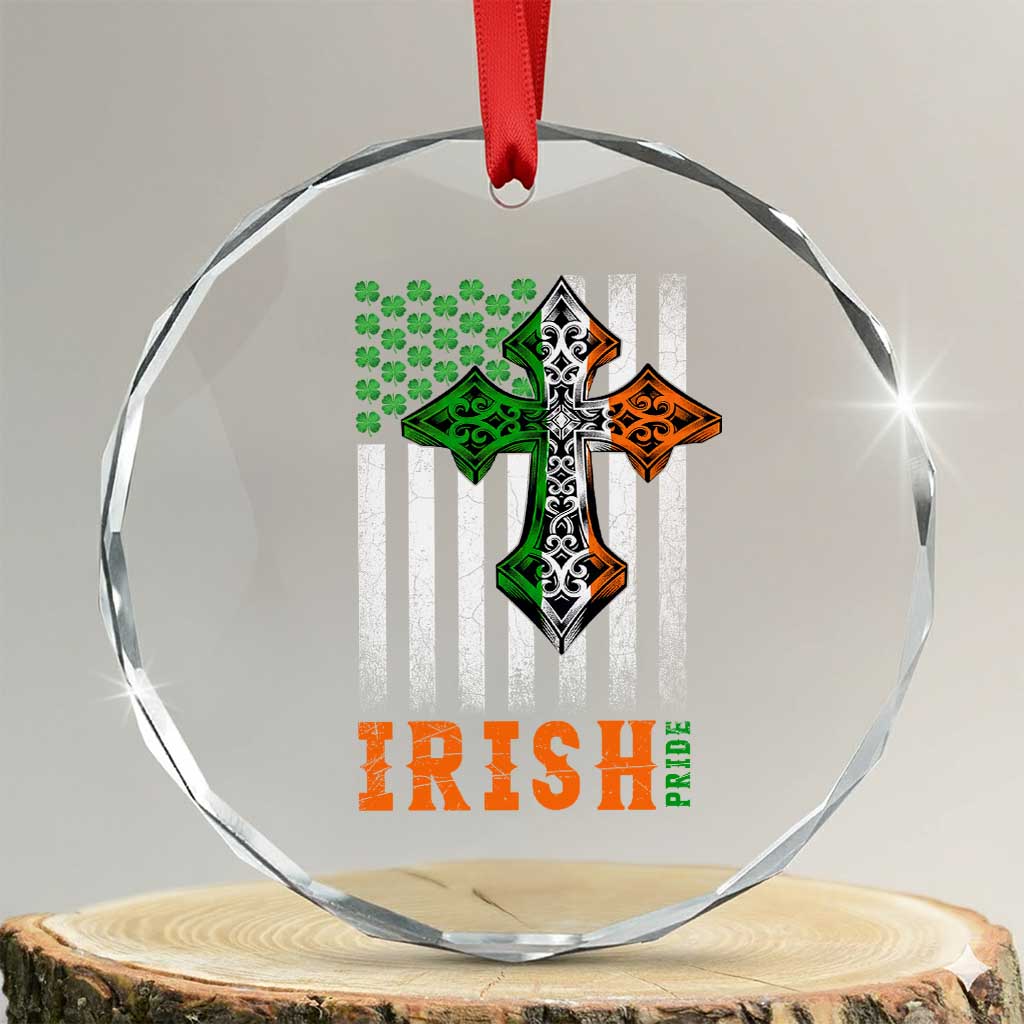 Irish American Pride Celtic Cross USA Flag Crystal Glass Ornament St Patricks Day Gift