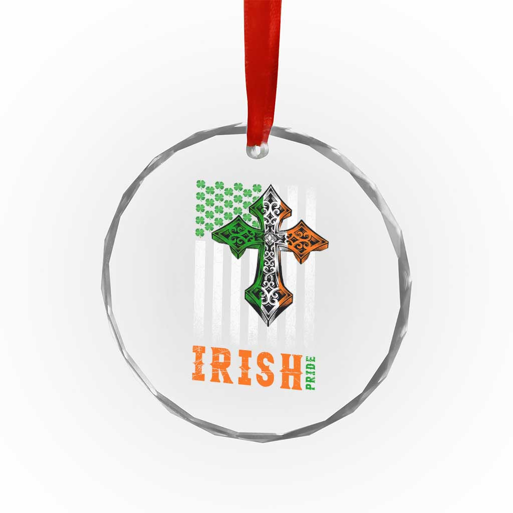 Irish American Pride Celtic Cross USA Flag Crystal Glass Ornament St Patricks Day Gift