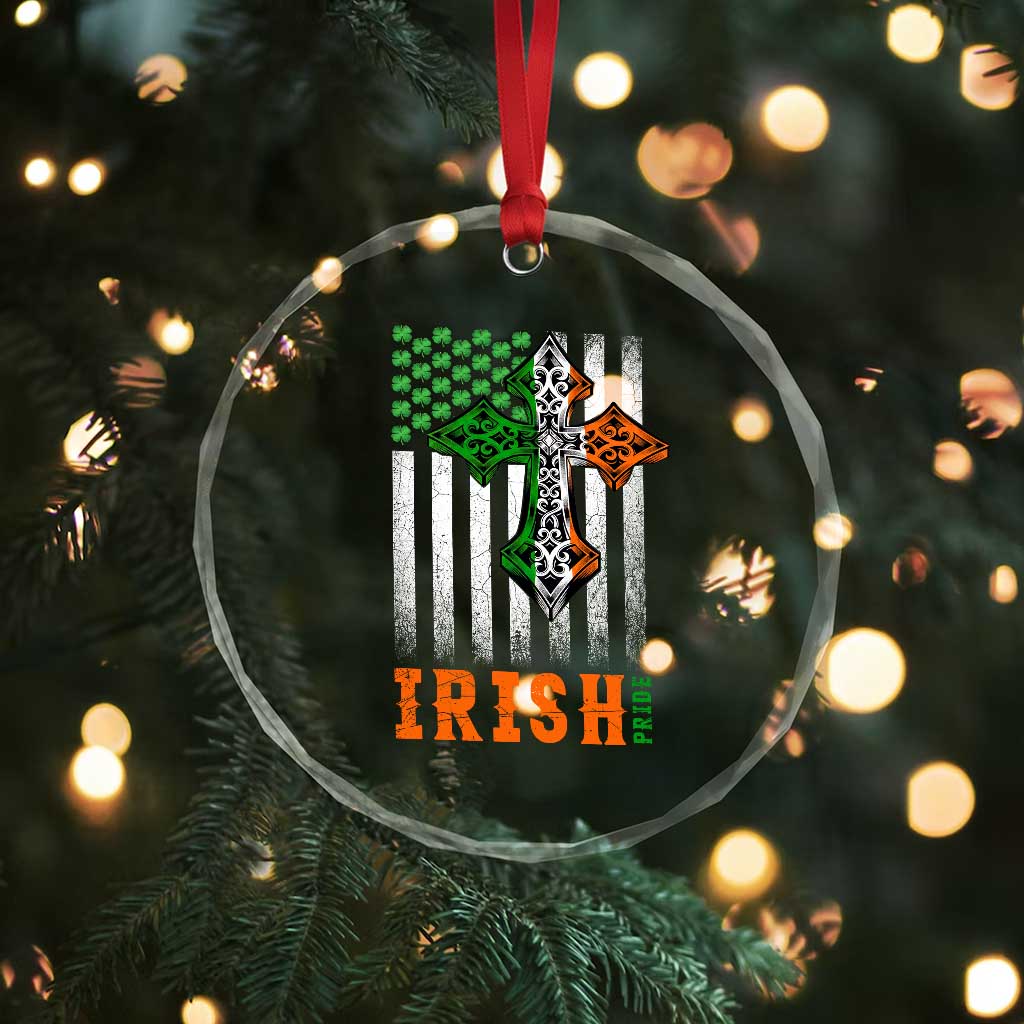 Irish American Pride Celtic Cross USA Flag Crystal Glass Ornament St Patricks Day Gift