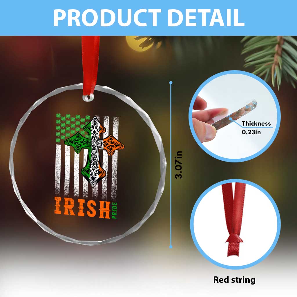 Irish American Pride Celtic Cross USA Flag Crystal Glass Ornament St Patricks Day Gift