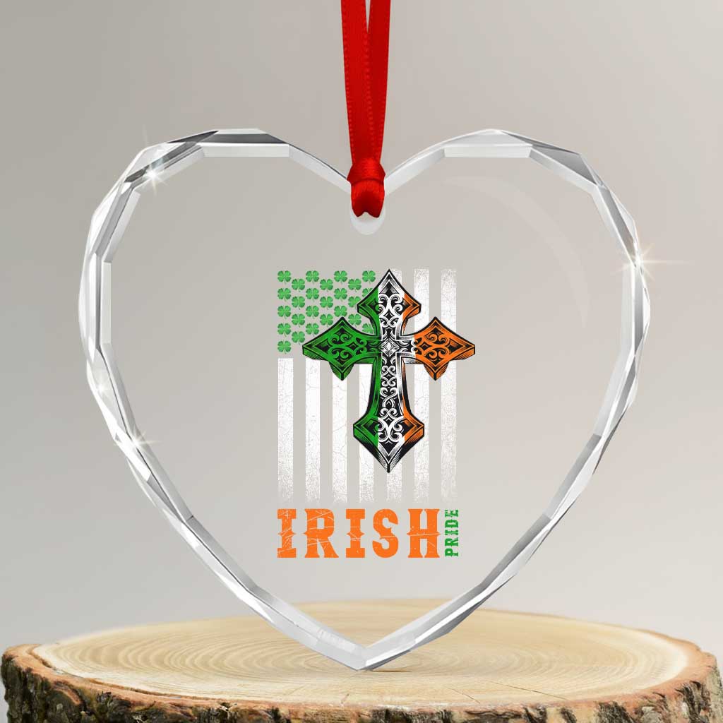 Irish American Pride Celtic Cross USA Flag Heart Crystal Glass Ornament St Patricks Day Gift