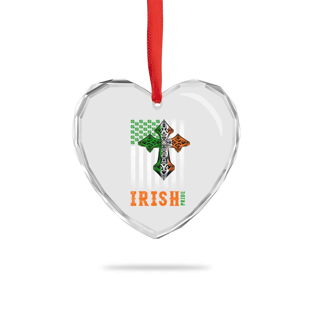 Irish American Pride Celtic Cross USA Flag Heart Crystal Glass Ornament St Patricks Day Gift