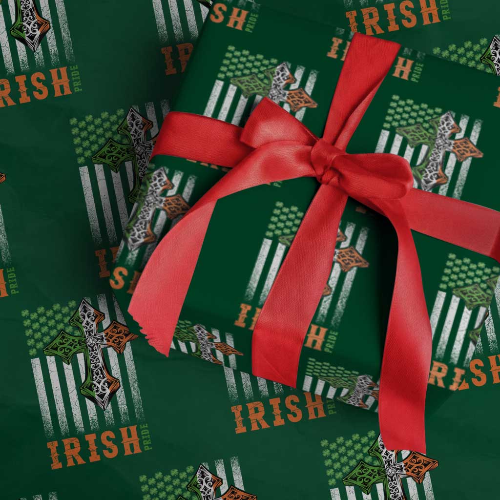 Irish American Pride Celtic Cross USA Flag Wrapping Paper Roll St Patricks Day Gift