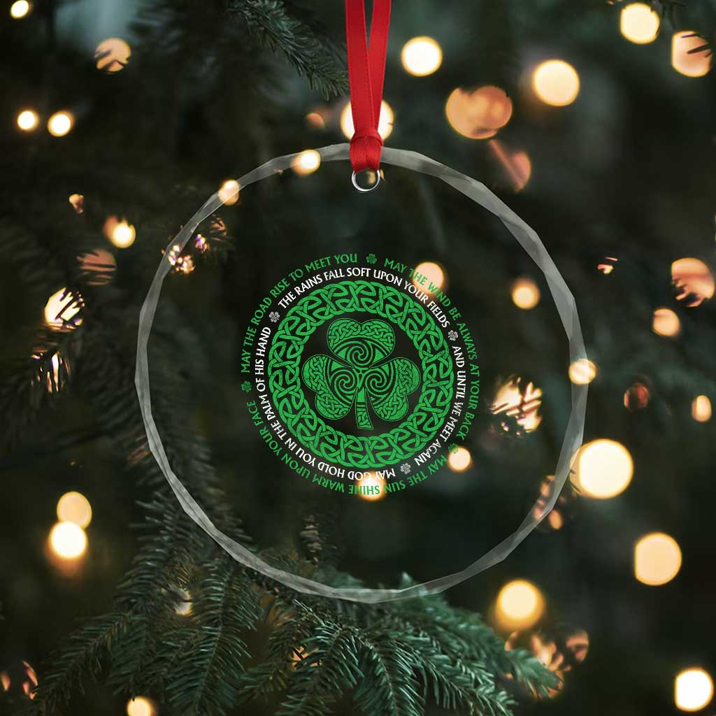 Irish Blessing May The Road Rise To Meet You Crystal Glass Ornament Celtic Knot Shamrock