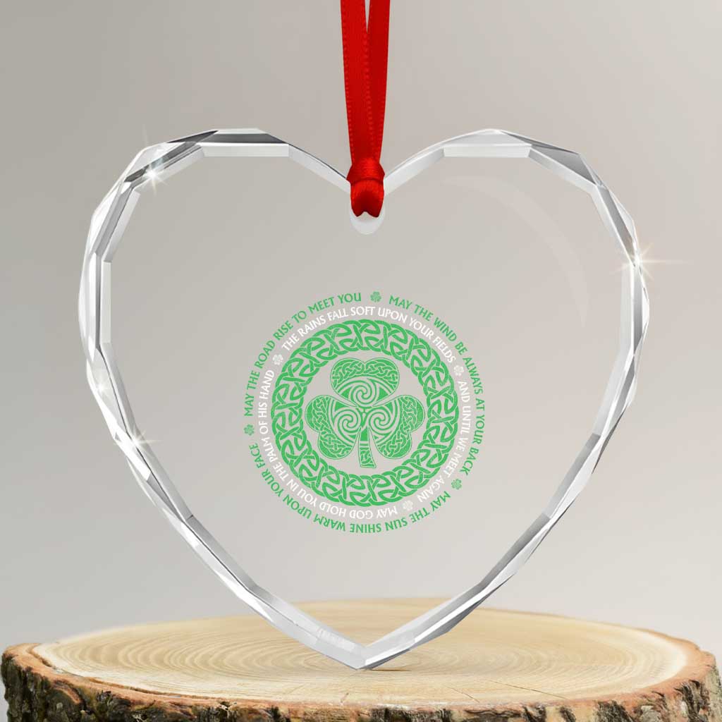 Irish Blessing May The Road Rise To Meet You Heart Crystal Glass Ornament Celtic Knot Shamrock